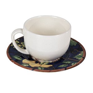 CONJUNTO XÍCARAS DE CHÁ LINHA MONACO DERUTA EM CERÂMICA BRANCA PIRES ESTAMPA BEGE AZUL LIMÕES 190 ML MESA POSTA 6 UNIDADES