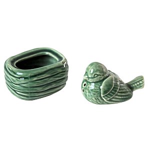 CONJUNTO SALEIRO E PIMENTEIRA LINHA AURORA EM CERAMICA VERDE LALA MESA POSTA UTILIDADE