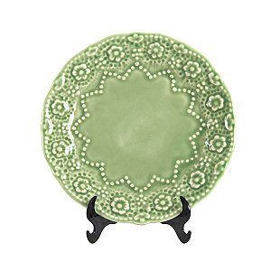 KIT 2 PRATOS DE SOBREMESA EM CERAMICA VERDE NILO RENDADA 20 CM MESA POSTA