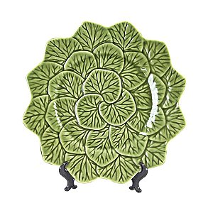 KIT 2 SOUSPLATS FOLHA VITORIA REGIA EM CERAMICA VERDE COBRE 37,5 CM MESA POSTA