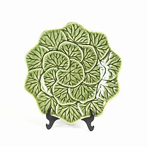 KIT 2 PRATOS DE SOBREMESA FOLHA VITORIA REGIA EM CERAMICA VERDE COBRE 21,5 CM MESA POSTA