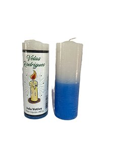 Vela de 7 dias branca e azul claro 15 cm 260 gr