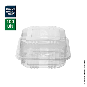 EMBALAGEM PET CRISTAL QUADRADA ARTICULADA 180X180X100MM CX C/ 100UN