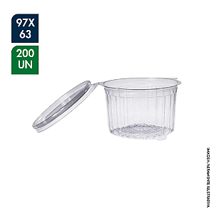 EMBALAGEM REDONDA PET CRISTAL TAMPA ARTICULADA 450ML 97 X 63CM CX C/ 200UN