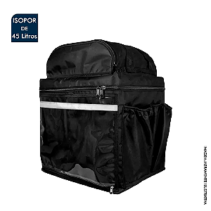 MOCHILA TÉRMICA PROFISSIONAL PARA ENTREGAS – 45 LITROS COM BOLSO SUPERIOR E CAIXA DE ISOPOR ALUMINIZADA