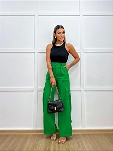 Calça Ibiza Alfaiataria Cargo Pantalona Verde Bandeira