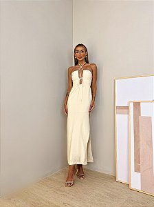 Vestido Maria Tomara Que Caia Midi Bege