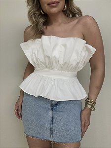 Blusa Tomara Que Caia Peplum Hebe Branca