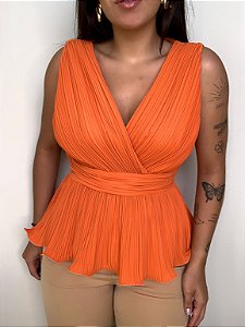 Blusa Peplum Plissada Antônia Laranja