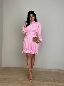 Vestido Curto Boho Boêmia Rosa Bebê
