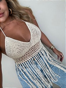 Blusa Crochê Franjas Tailândia Cru