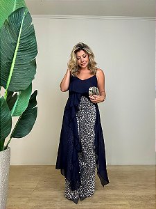 Túnica Boho Babados Chloe Azul Marinho