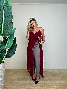 Túnica Boho Babados Chloe Vermelho Vinho