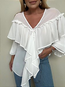 Camisa Bata Angelina Babados Branca