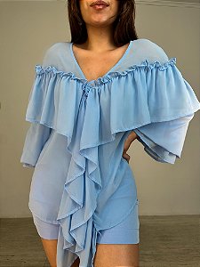 Camisa Bata Angelina Babados Azul Bebê