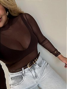 Blusa Tule Laura Marrom