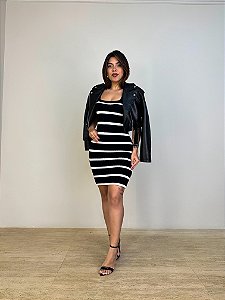 Vestido Midi Tricot Modal Duda Preto/Branco