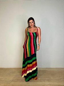 Vestido Listra Estampado Onda De Cor Farm