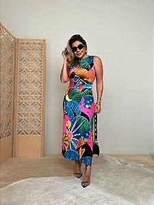 Vestido Pregas Estampado Fantasia Farm