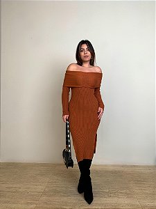 Vestido Midi Tricot Modal Anita Caramelo
