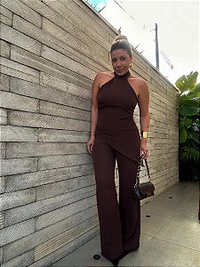 Conjunto Alfaiataria Assimétrico Rebeca Marrom