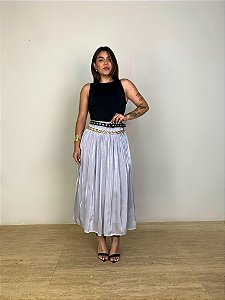 Saia Midi Plissada Helena Cinza
