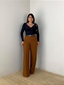 Calça Alfaiataria Wide Leg Bia Caramelo