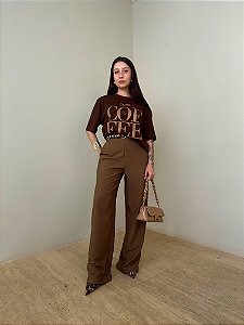 Calça Alfaiataria Wide Leg Bia Marrom Claro