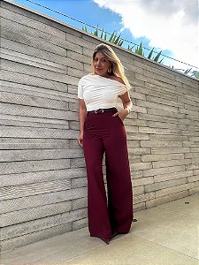 Calça Alfaiataria Wide Leg Bia Vermelho Bordô