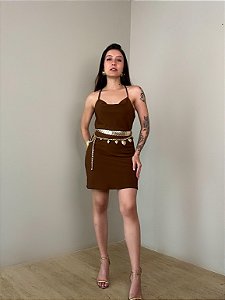 Slip Dress Curto Dora Marrom