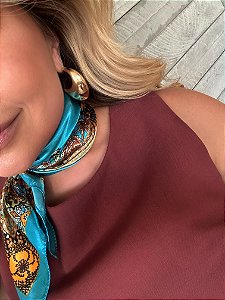 Lenço Cetim Pescoço Azul Turquesa