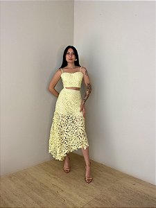 Conjunto Renda Jane Amarelo Claro
