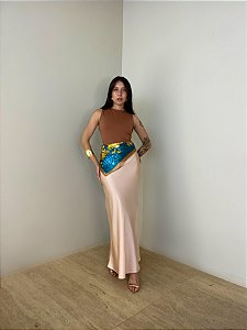 Saia Midi Cetim Rafaela Rosada