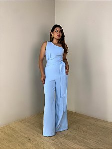 Macacão Alfaiataria Nula Manga Isabela Azul Claro