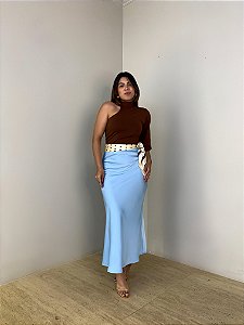 Saia Midi Cetim Rafaela Azul Claro