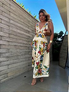 Vestido Longo Estampado Tropicalzinho Lenço Farm