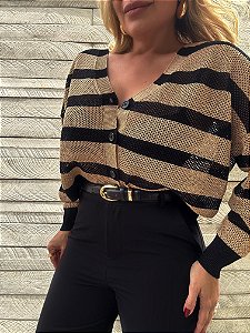 Cardigan Tricot Com Lurex Listrado Animale