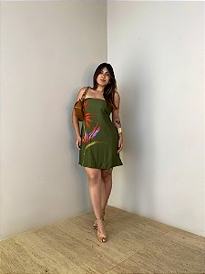 Vestido Curto Estampado Maxi Estrelícia Verde Farm