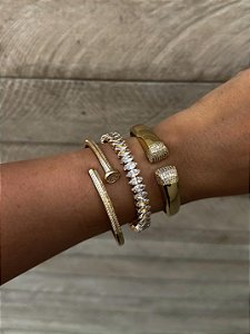 Bracelete Dourado Strass