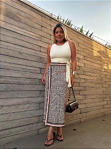 Saia Midi Estampada Amore Farm
