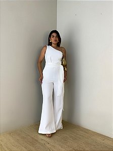 Macacão Alfaiataria Nula Manga Isabela Branco