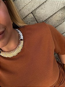 Conjunto Colar e Brinco Dourado/Prata