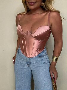 Corselet Acetinado Jane Rosa
