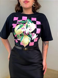 T-shirt Estampada Limões Malu Preta