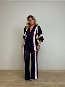 Conjunto Tricot Listrado Dinamarca Azul Marinho