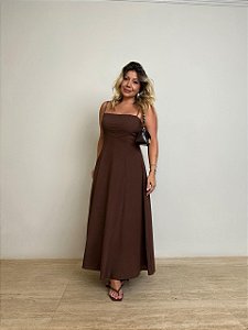 Vestido Alcinha Midi Sarah Marrom