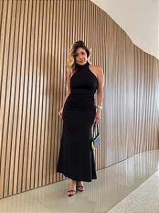 Vestido Midi Cava Entrada Preto