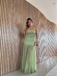 Vestido Longo Tule Geórgia Verde