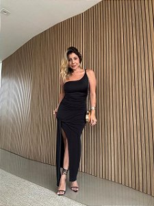 Vestido Midi Nula Manga Maragogi Preto