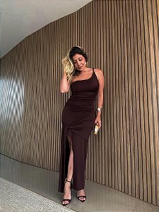 Vestido Midi Nula Manga Maragogi Marrom